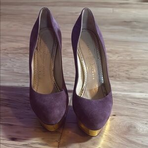 Charlotte Olympia Purple and Gold Platform Heels